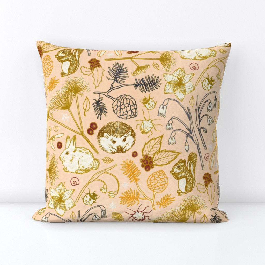 Winter Woodland Creatures on Blush - large