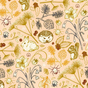 Winter Woodland Creatures on Blush - large