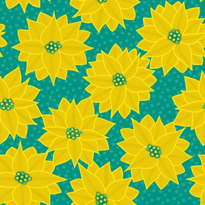 Tropical Flora - Poinsettia in Yellow & Teal