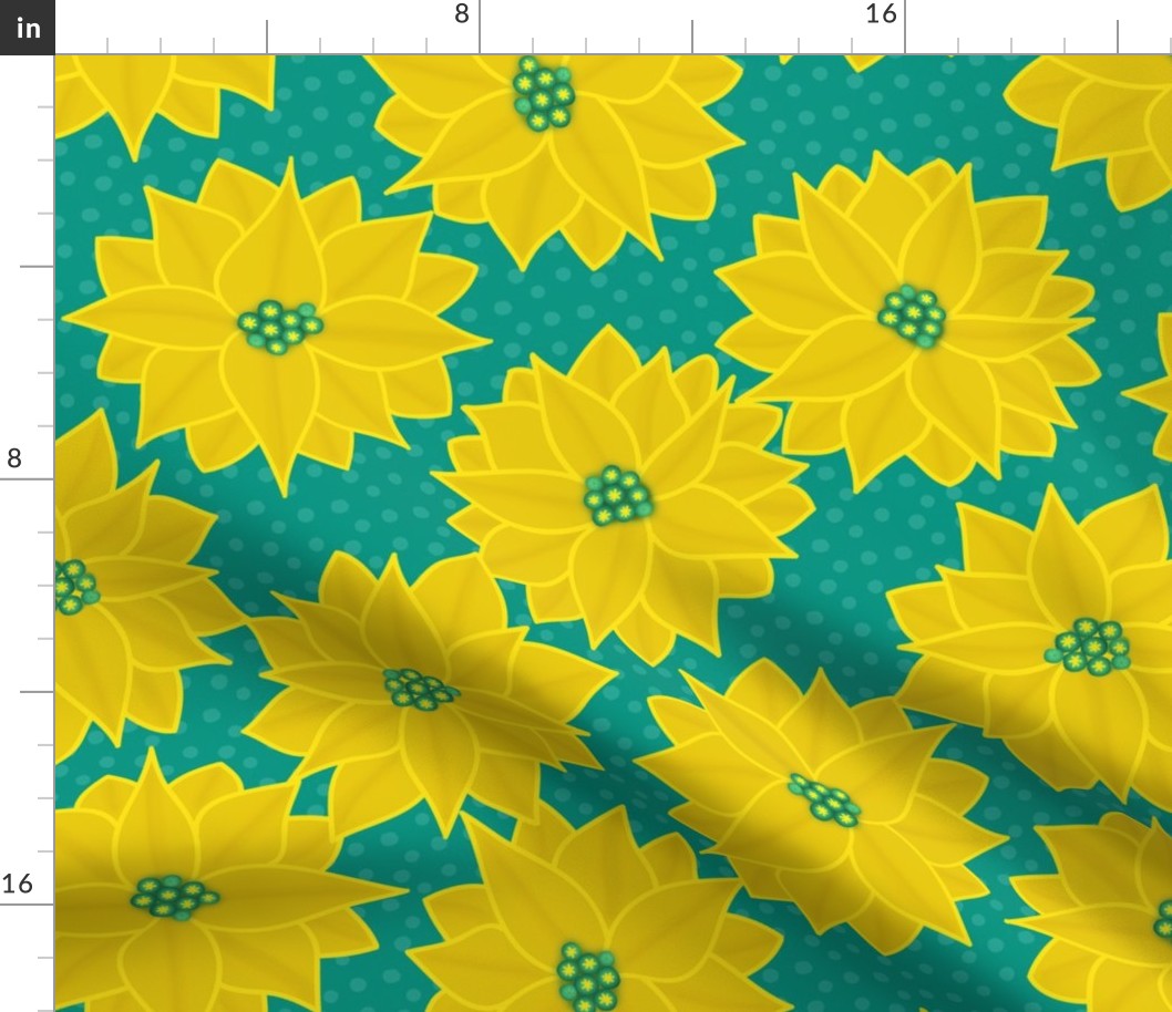 Tropical Flora - Poinsettia in Yellow & Teal