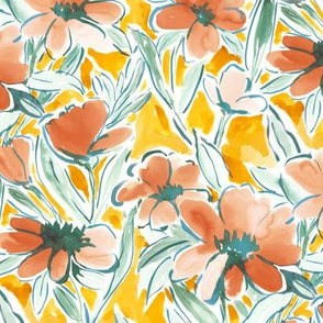 painterly floral orange medium scale