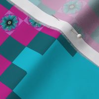 BYF3  - Large - Triple Floral Irish Chain in Turquoise and Dark Rose Pink Sized for 56 Inch Wide Fabric