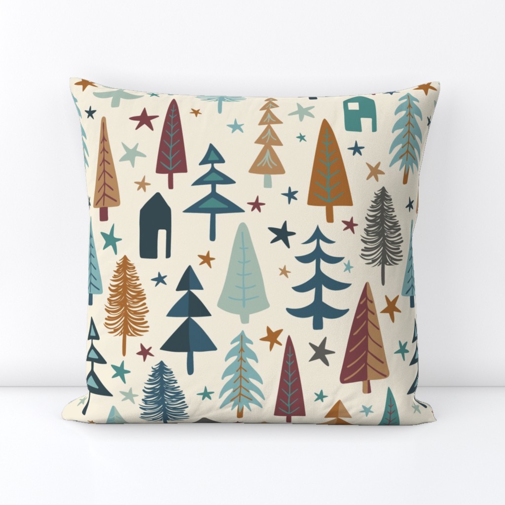 Fir Trees - Teal, Brown