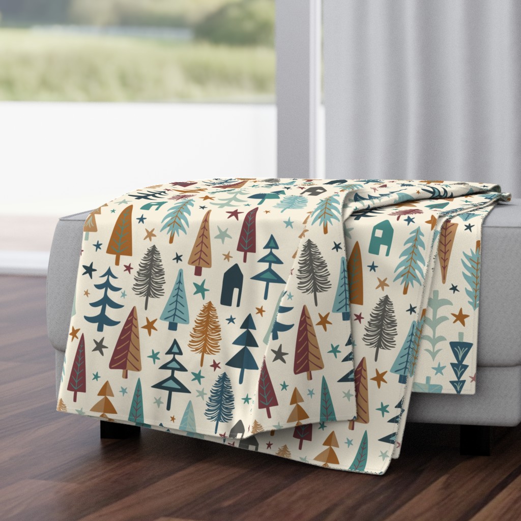 Fir Trees - Teal, Brown