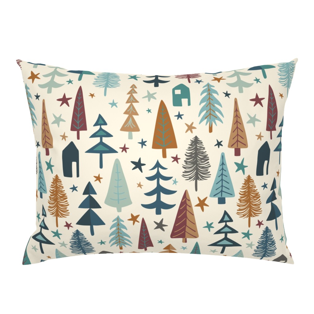 Fir Trees - Teal, Brown