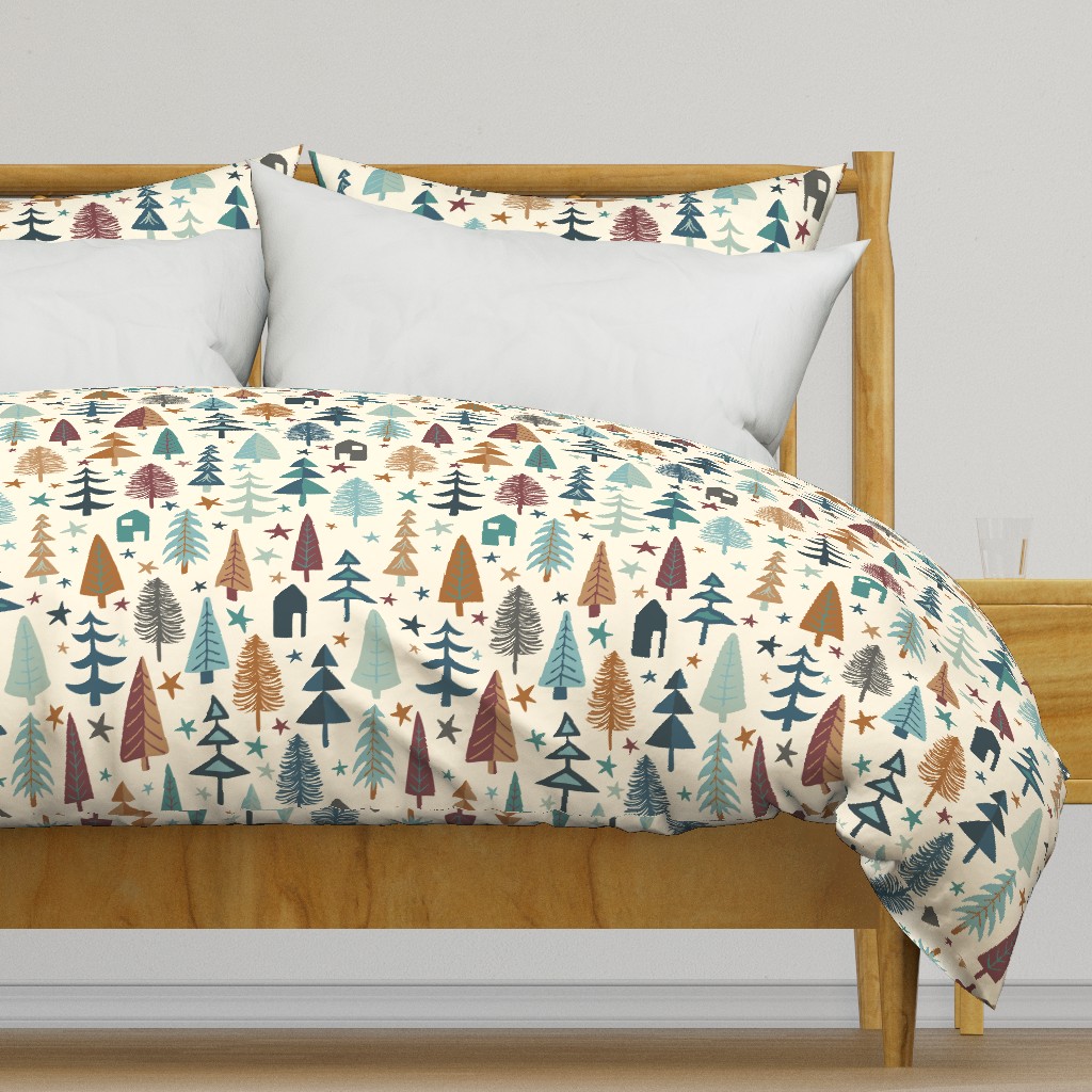 Fir Trees - Teal, Brown