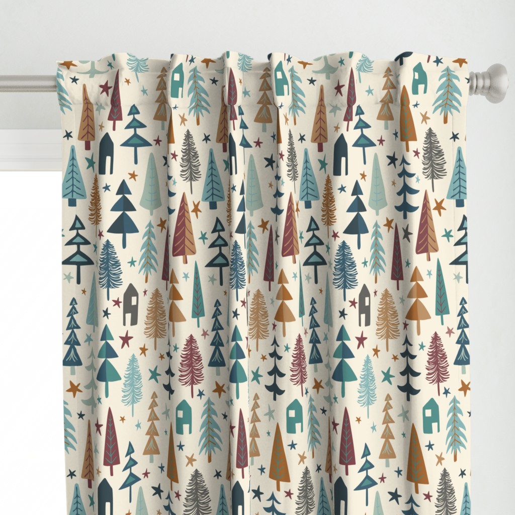 Fir Trees - Teal, Brown