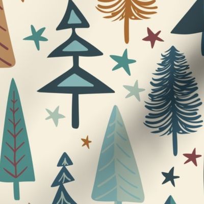 Fir Trees - Teal, Brown