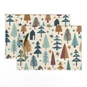 Fir Trees - Teal, Brown