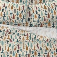 Fir Trees - Teal, Brown