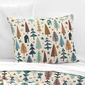 Fir Trees - Teal, Brown