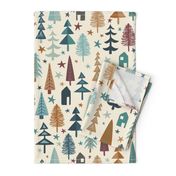 Fir Trees - Teal, Brown