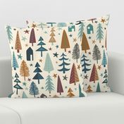 Fir Trees - Teal, Brown