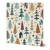 Fir Trees - Teal, Brown