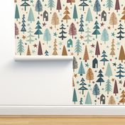 Fir Trees - Teal, Brown