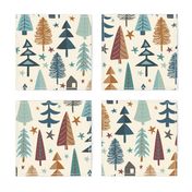 Fir Trees - Teal, Brown