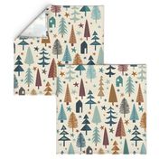 Fir Trees - Teal, Brown