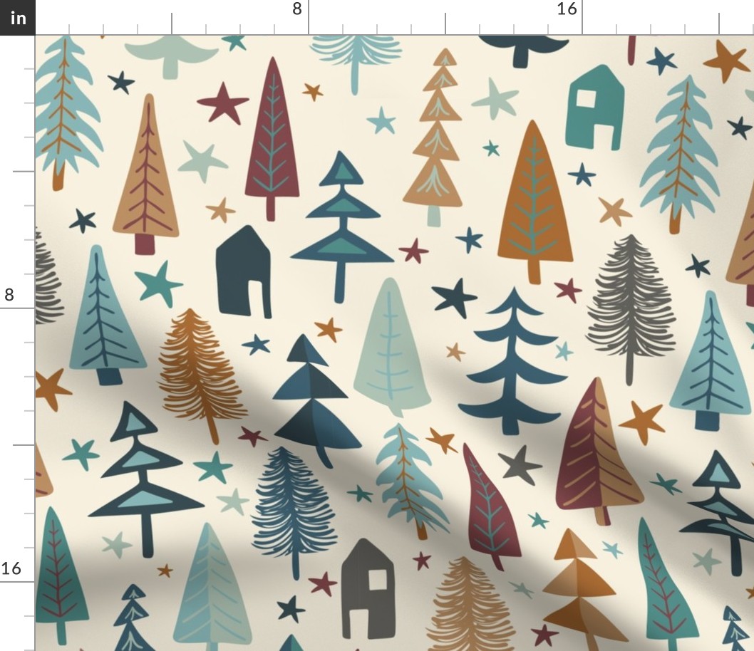 Fir Trees - Teal, Brown