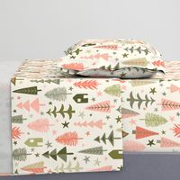 Fir Trees - Sage, Pink, Coral, Gray