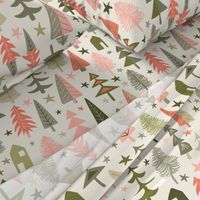 Fir Trees - Sage, Pink, Coral, Gray