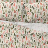 Fir Trees - Sage, Pink, Coral, Gray