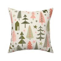 Fir Trees - Sage, Pink, Coral, Gray