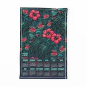 ★ 2021 : THE LAW OF THE JUNGLE ★ Tropical Tea Towel Calendar - Venus Fly Trap, Hibiscus and Monstera - Pink + Teal // Collection : It’s a Jungle Out There – Savage Hawaiian Prints *** Please read the "Comments" section before ordering fabric ;-)