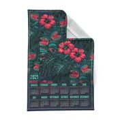 ★ 2021 : THE LAW OF THE JUNGLE ★ Tropical Tea Towel Calendar - Venus Fly Trap, Hibiscus and Monstera - Pink + Teal // Collection : It’s a Jungle Out There – Savage Hawaiian Prints *** Please read the "Comments" section before ordering fabric ;-)