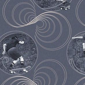 ★ SKATER, DON’T GO STRAIGHT! ★ Grayish Blue Denim, Large Scale / Collection : Skateboard Tricks – Urban Prints