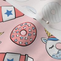 Coffee and Unicorn Donuts - Rainbow and unicorn donuts toss -  pink - LAD19