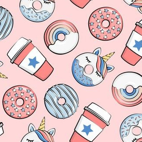 Coffee and Unicorn Donuts - Rainbow and unicorn donuts toss -  pink - LAD19