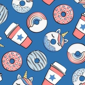 Coffee and Unicorn Donuts - Rainbow and unicorn donuts toss -  blue - LAD19