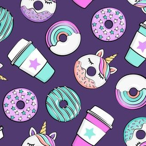 Coffee and Unicorn Donuts - Rainbow and unicorn donuts toss -  purple - LAD19