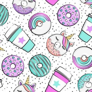 Coffee and Unicorn Donuts - Rainbow and unicorn donuts toss -  polka dots - LAD19