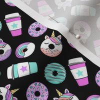 (small scale) Coffee and Unicorn Donuts - Rainbow and unicorn donuts toss -  black - LAD19