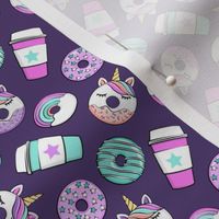(small scale) Coffee and Unicorn Donuts - Rainbow and unicorn donuts toss -  purple - LAD19