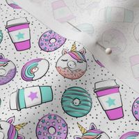 (small scale) Coffee and Unicorn Donuts - Rainbow and unicorn donuts toss -  polka dots - LAD19