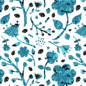 Floral abstract silhouette blue