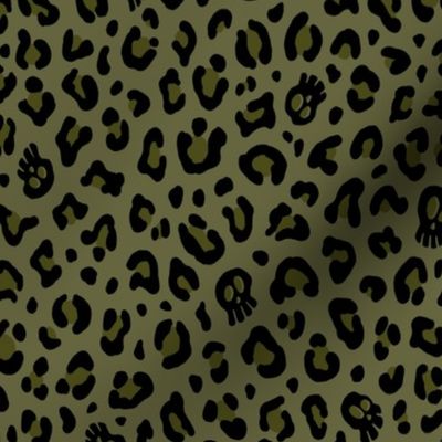 ★ SKULLS x LEOPARD ★ Camo Olive Green - Medium-Small Scale / Collection : Leopard Spots variations – Punk Rock Animal Prints 3