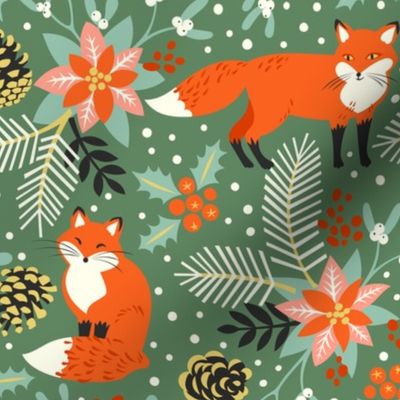 Foxes in Christmas flora