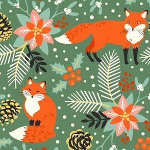 Foxes in Christmas flora