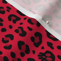 ★ SKULLS x LEOPARD ★ Cherry Red - Medium-Small Scale / Collection : Leopard Spots variations – Punk Rock Animal Prints 3