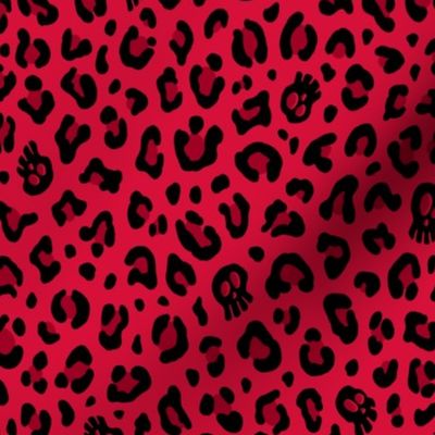 ★ SKULLS x LEOPARD ★ Cherry Red - Medium-Small Scale / Collection : Leopard Spots variations – Punk Rock Animal Prints 3
