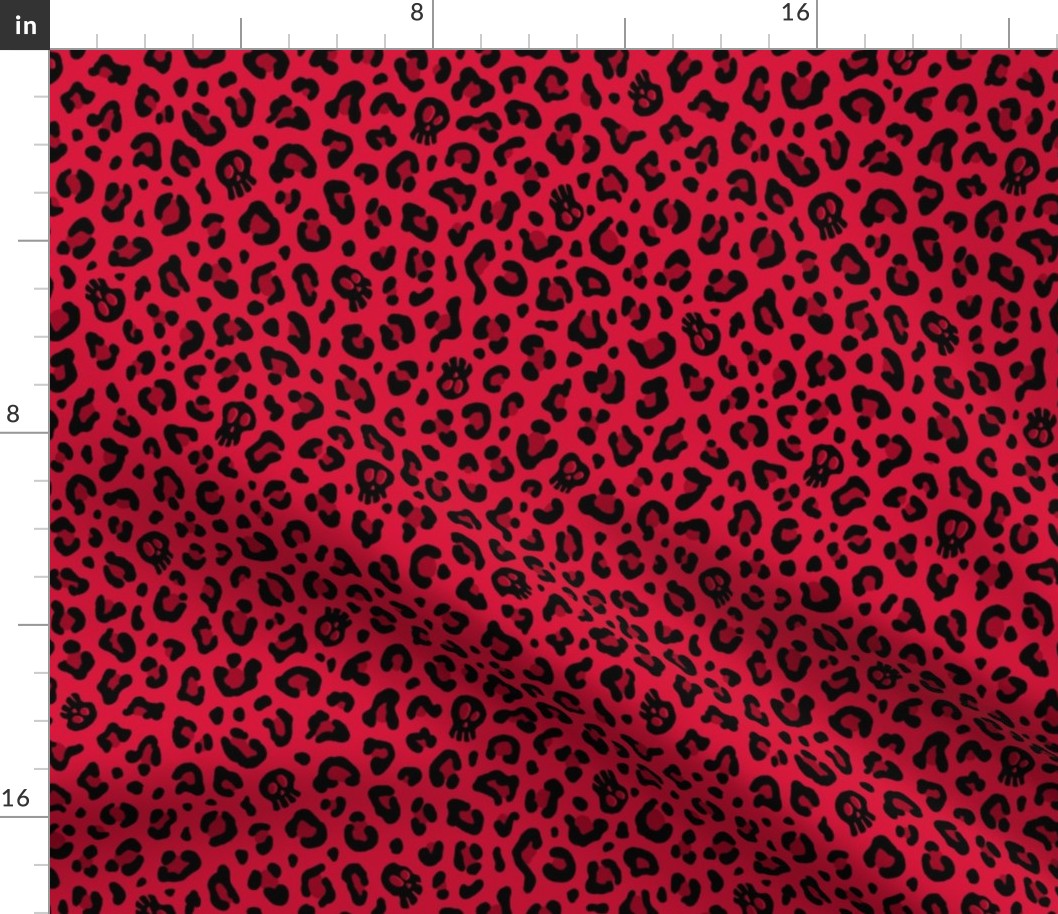 ★ SKULLS x LEOPARD ★ Cherry Red - Medium-Small Scale / Collection : Leopard Spots variations – Punk Rock Animal Prints 3