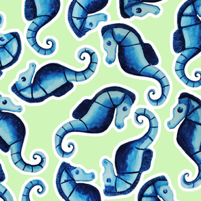 Blue watercolor Seahorse