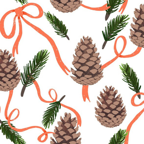 Winter Flora - Pinecones and Ribbons