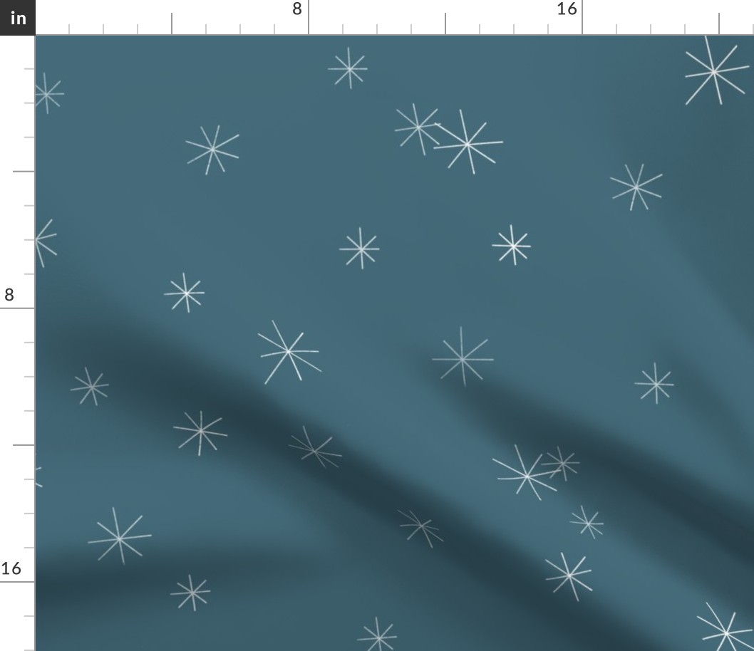 Winter Flora Coordinate - Simple Snowflakes on Blue