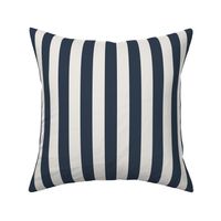 One Inch Naval Blue and Snowbound Vertical Stripes