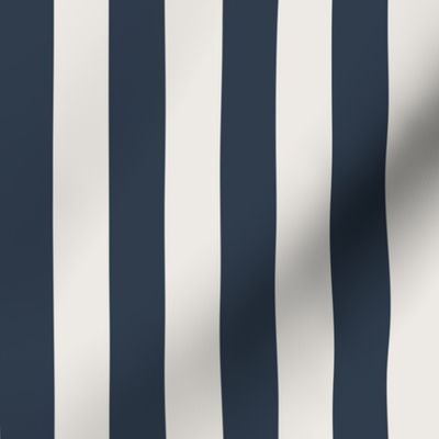 One Inch Naval Blue and Snowbound Vertical Stripes