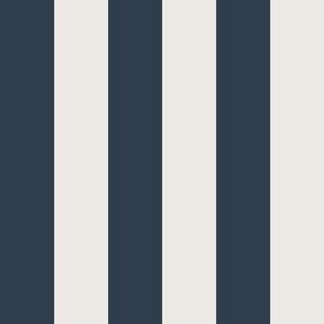 One Inch Naval Blue and Snowbound Vertical Stripes